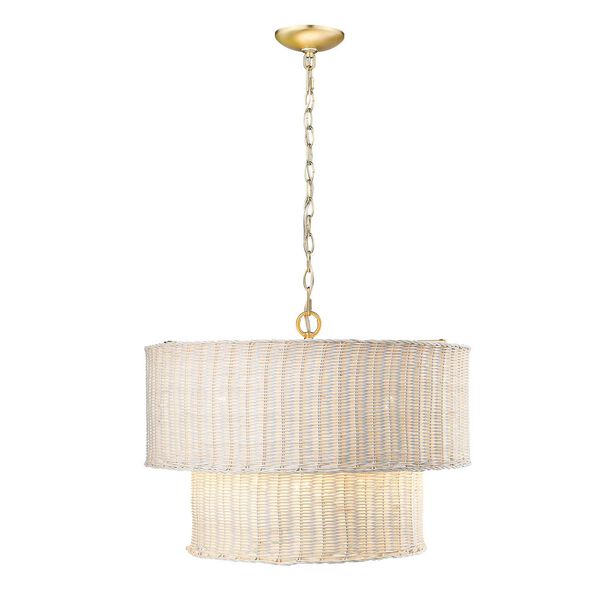 Erma Brushed Champagne Bronze Six-Light Chandelier with White Wicker, image 2